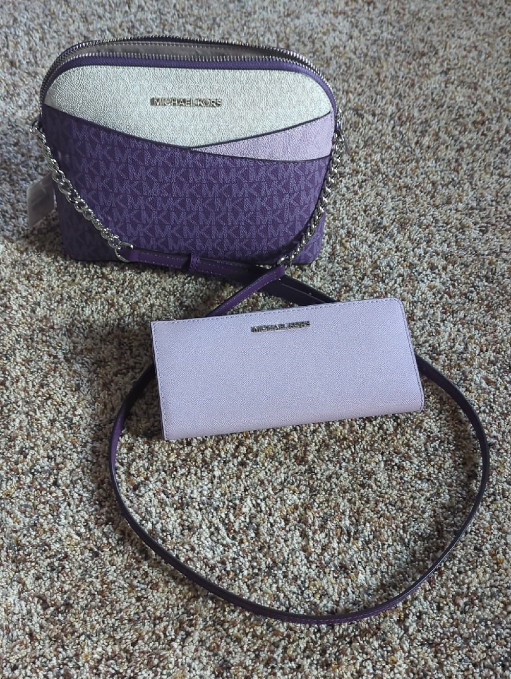 Michael Kors Purple and Lilac Colorblock Crossbody with Lilac Wallet